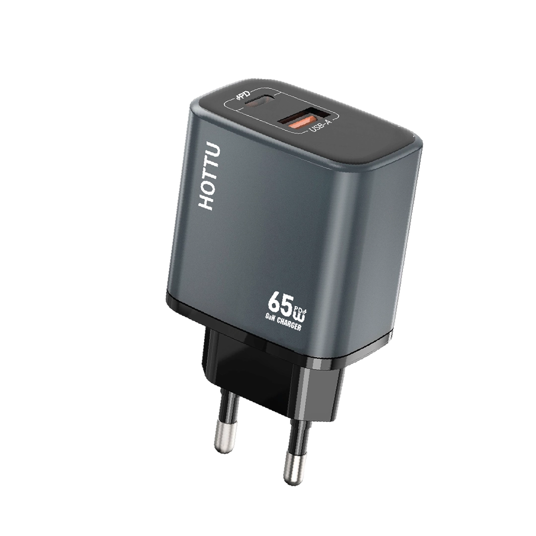 HOTTU FC54 65W GaN Super Fast Charger – USB-C PD & USB-A QC 3.0 Dual Port Wall Charger