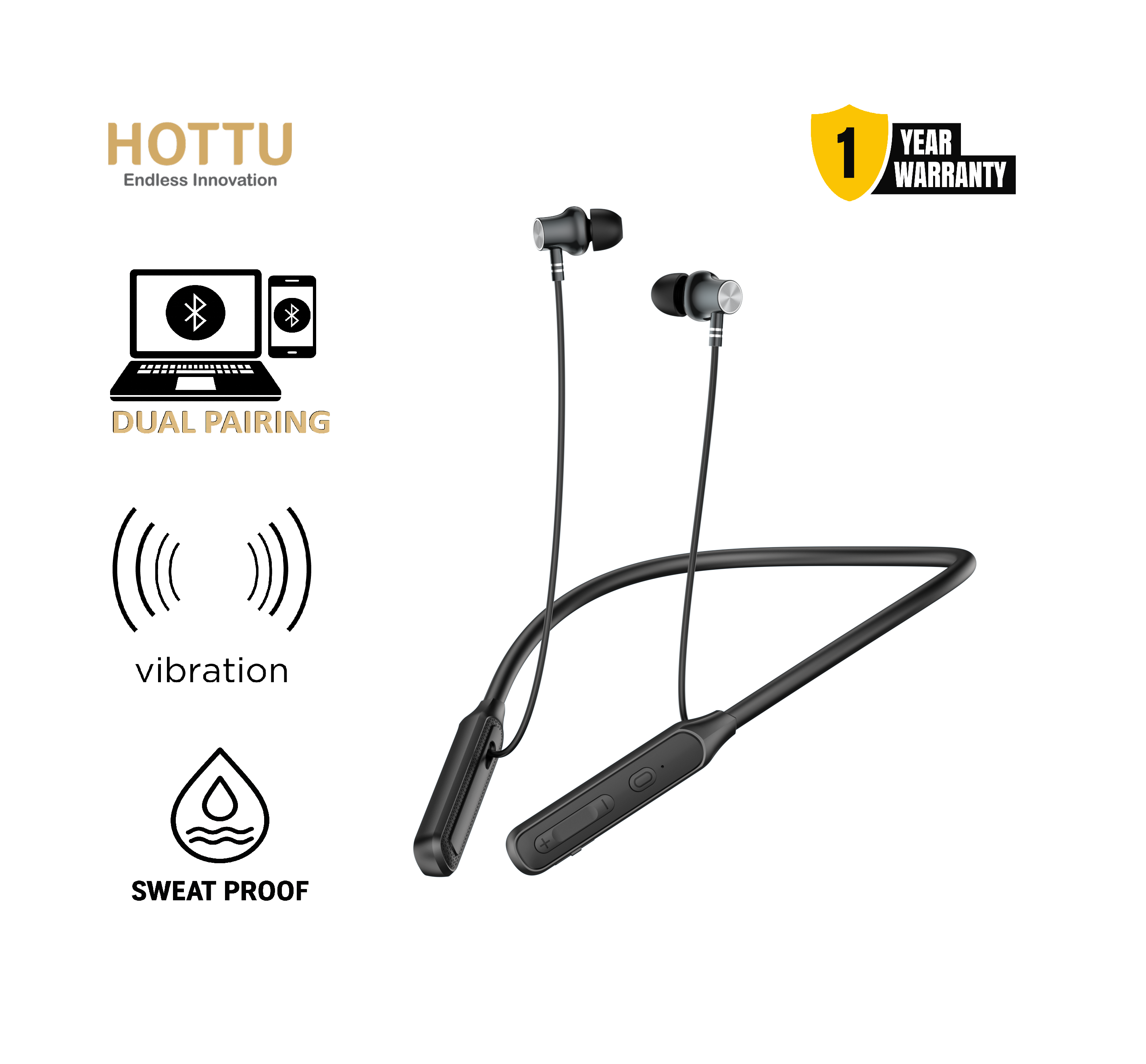 HOTTU NB07 Plus Neckband Bluetooth Sweat Proof - 40 Hours