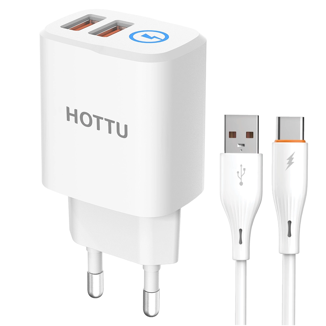 HOTTU FC02 Plus Dual USB Wall Charger with 2.4A Fast Charging & Charging Cable