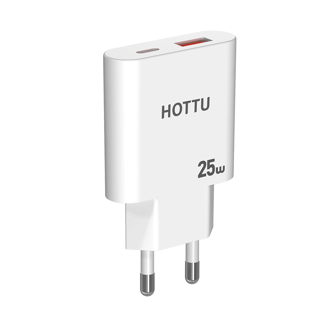 HOTTU FC08 25W Ultra Slim Mobile Wall Charger – USB-A & USB-C, PD & Quick Charge 3.0