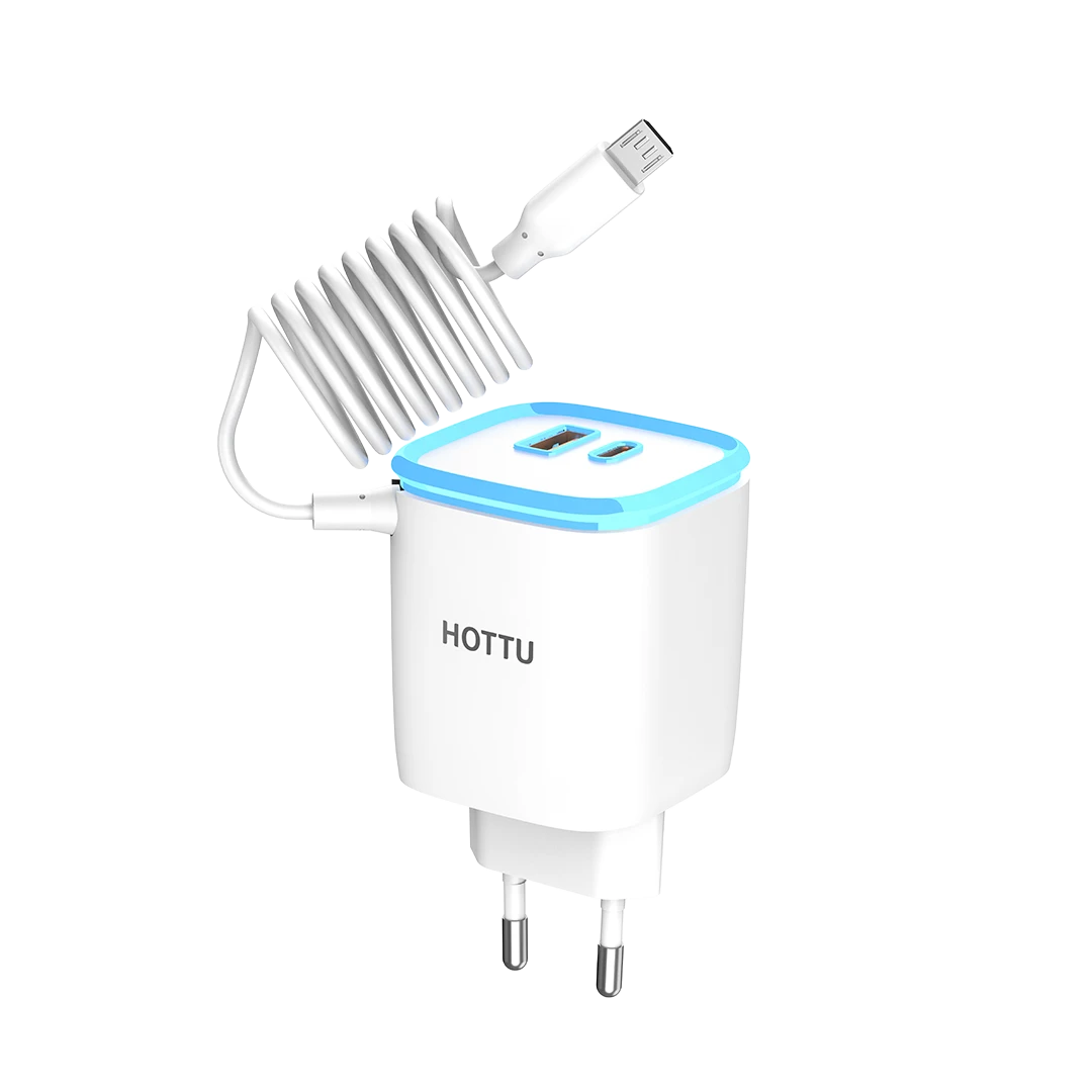 HOTTU FC13 Trio Wall Charger (Micro) – 3-in-1 Fast Charging with Built-in Micro Cable