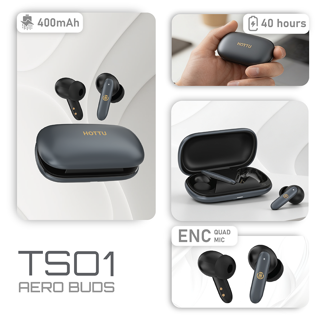 HOTTU TS01 Pocket Buds – Quad Mic ENC, Bluetooth 5.4 & 40 Hours Playtime