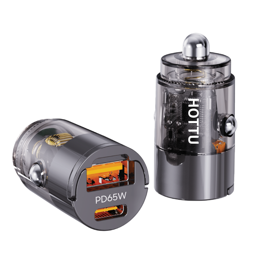 HOTTU CC26 65W PD + QC3.0 Fast Car Charger – Dual Port Metal Car Adapter for Rapid Charging