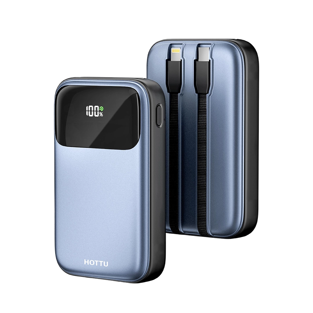 HOTTU HT09 Mini Surge Power Bank – 10000mAh, 22.5W Fast Charging & Built-in Cables